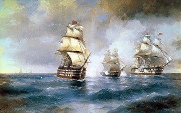 イワン・コンスタンティノヴィチ・アイヴァゾフスキー Painting - ブリッグ・マーキュリーがトルコ船２隻に攻撃される イワン・アイヴァゾフスキー